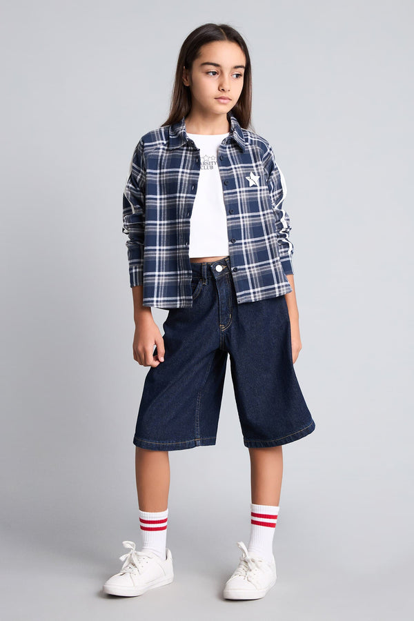 100% Cotton Regular Fit Check Back Printed Flannel Long Sleeve Shirt For Girls