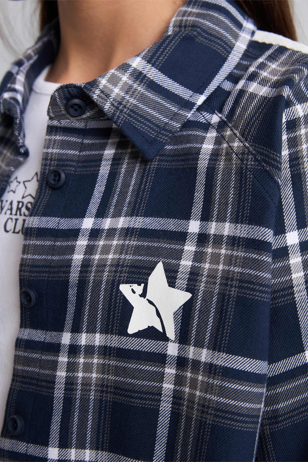 100% Cotton Regular Fit Check Back Printed Flannel Long Sleeve Shirt For Girls