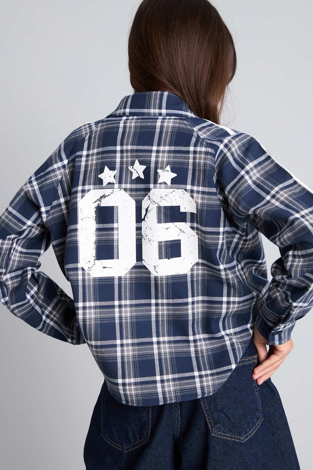 100% Cotton Regular Fit Check Back Printed Flannel Long Sleeve Shirt For Girls
