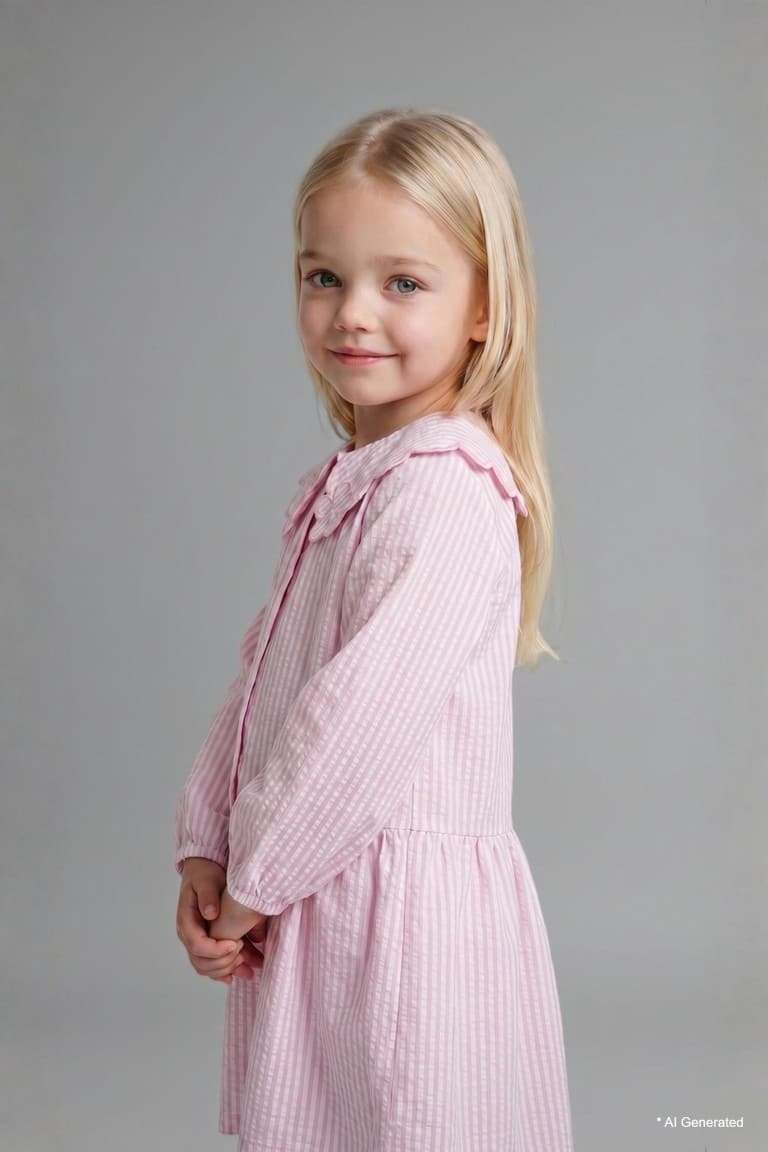 Striped Long Sleeve Seersucker Textured Pink Dress Baby Girl