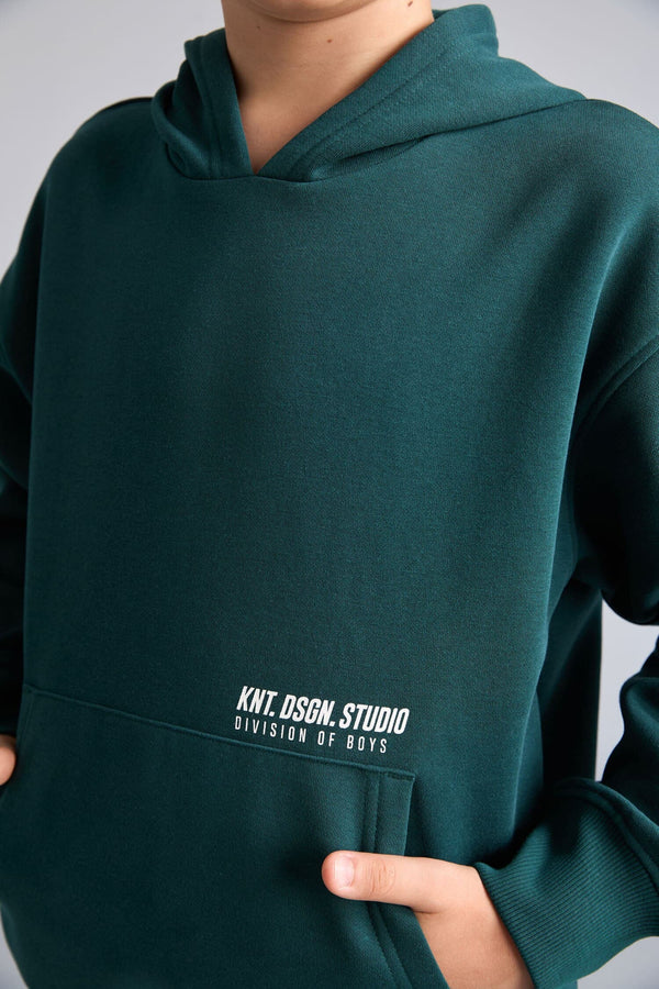 Regular Fit Hooded Printed Kangaroo Pocket Thick Fabric Sweatshirt Boys