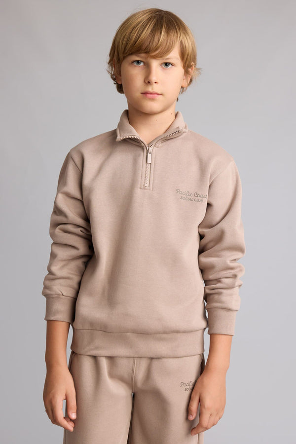 Regular Fit Half Zipper Stand-Up Collar Soft Feather Embroidered Sweatshirt Boys