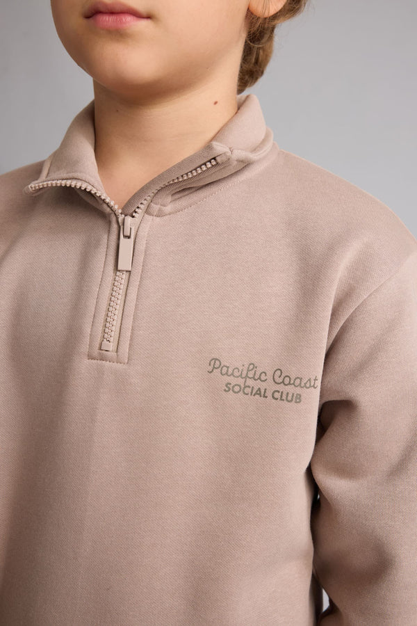Regular Fit Half Zipper Stand-Up Collar Soft Feather Embroidered Sweatshirt Boys