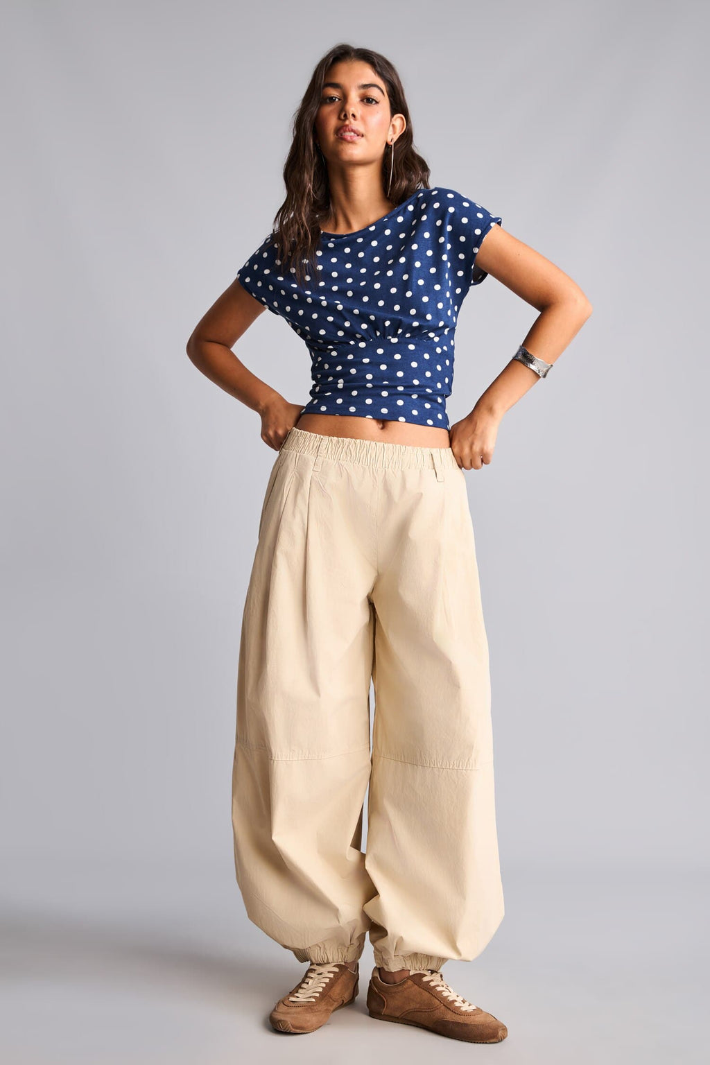 100% Cotton Parachute Double Pocket Elastic Waist Standard Size Poplin Trousers