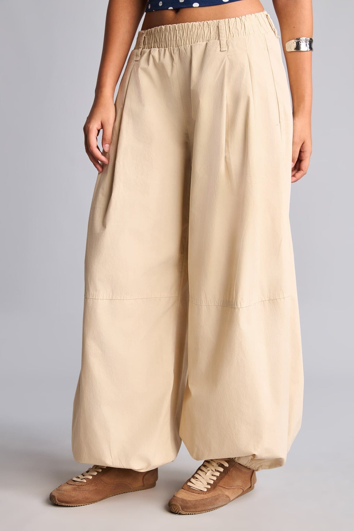 100% Cotton Parachute Double Pocket Elastic Waist Standard Size Poplin Trousers