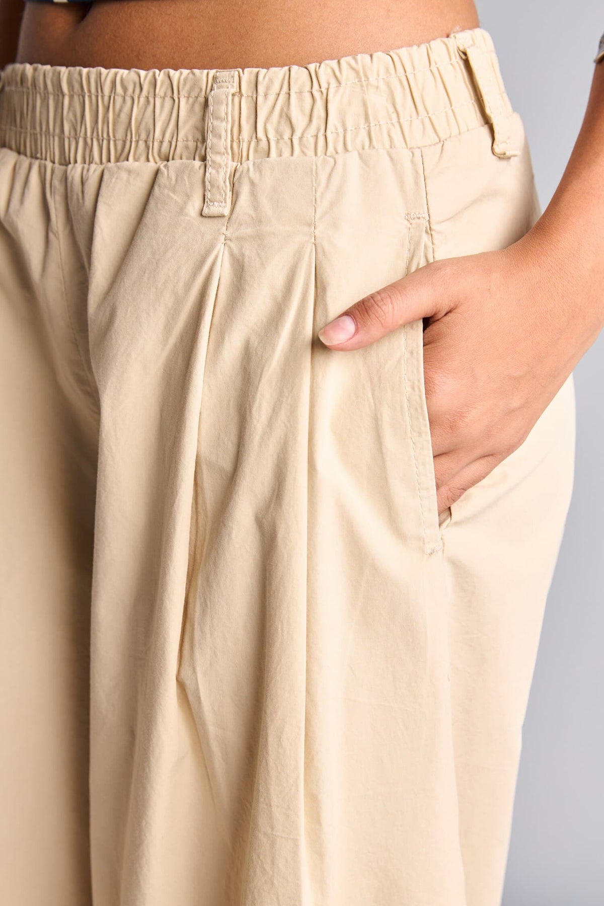 100% Cotton Parachute Double Pocket Elastic Waist Standard Size Poplin Trousers