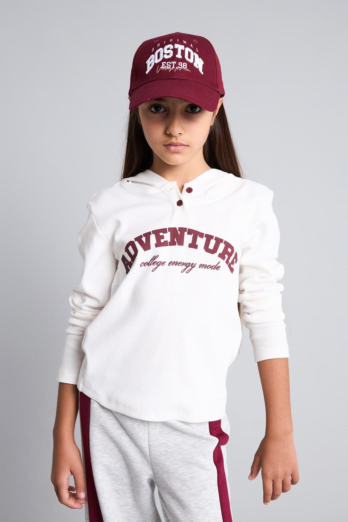 Cotton Hooded Printed Rib Long Sleeve T-Shirt Girls