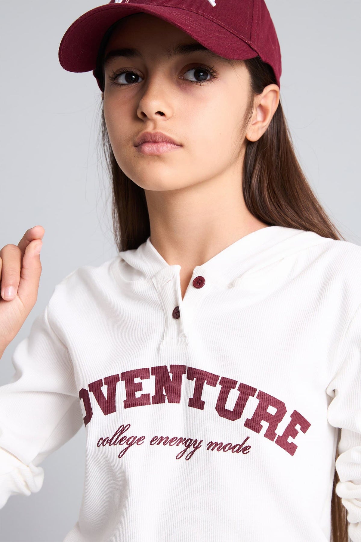 Cotton Hooded Printed Rib Long Sleeve T-Shirt Girls