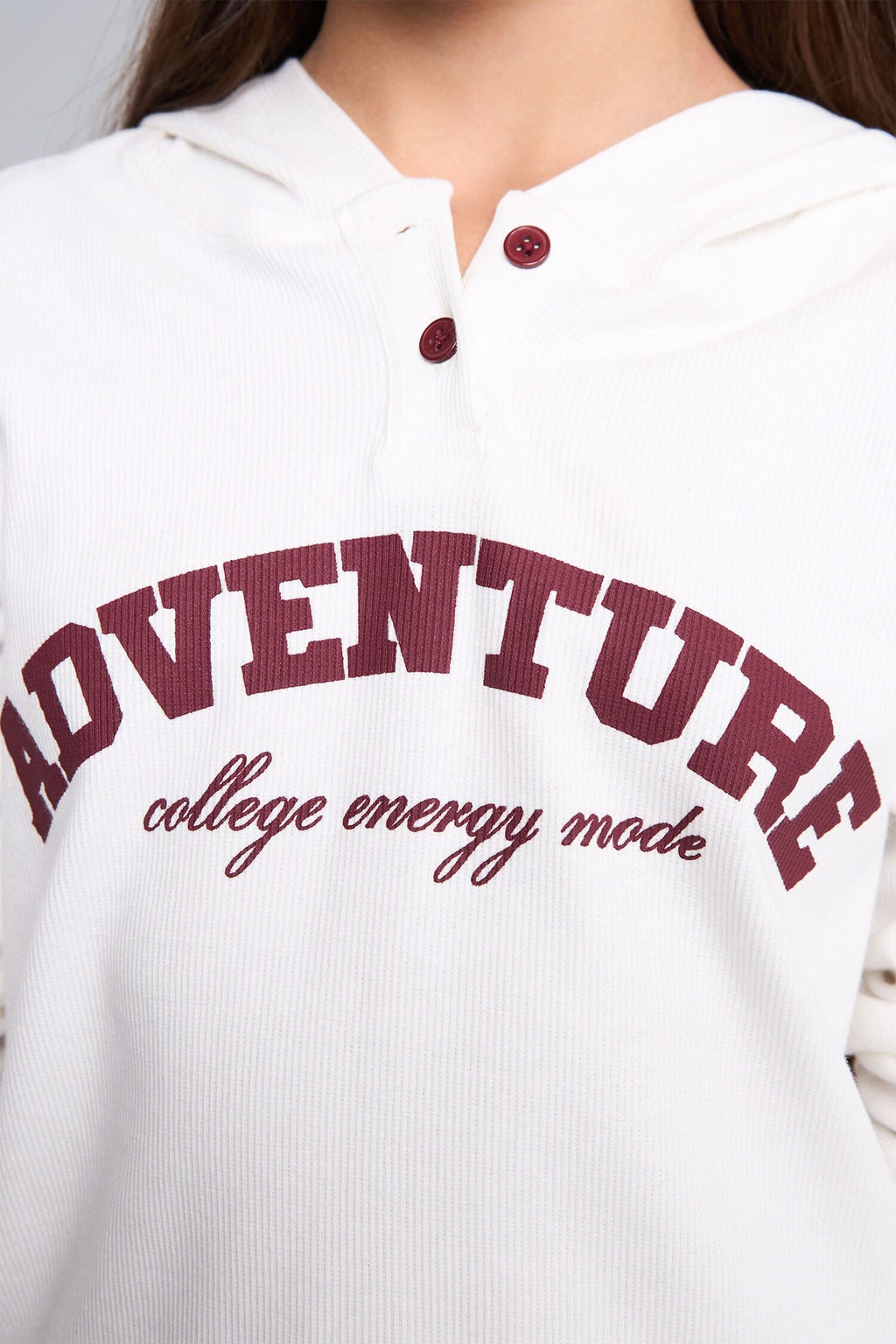 Cotton Hooded Printed Rib Long Sleeve T-Shirt Girls