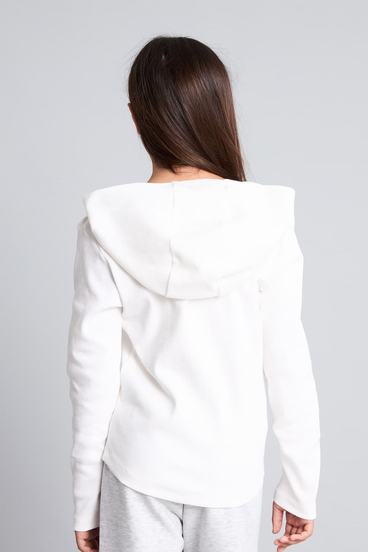 Cotton Hooded Printed Rib Long Sleeve T-Shirt Girls