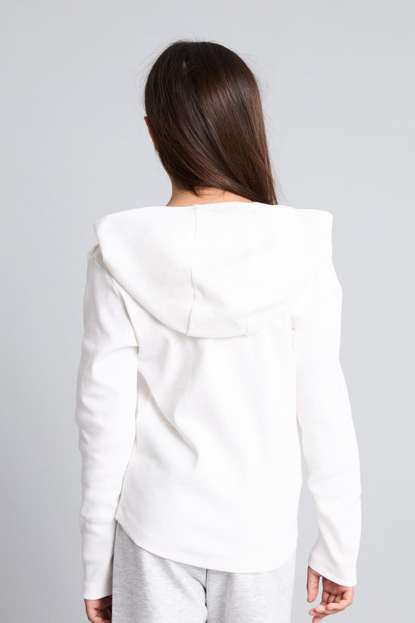 Cotton Hooded Printed Rib Long Sleeve T-Shirt Girls