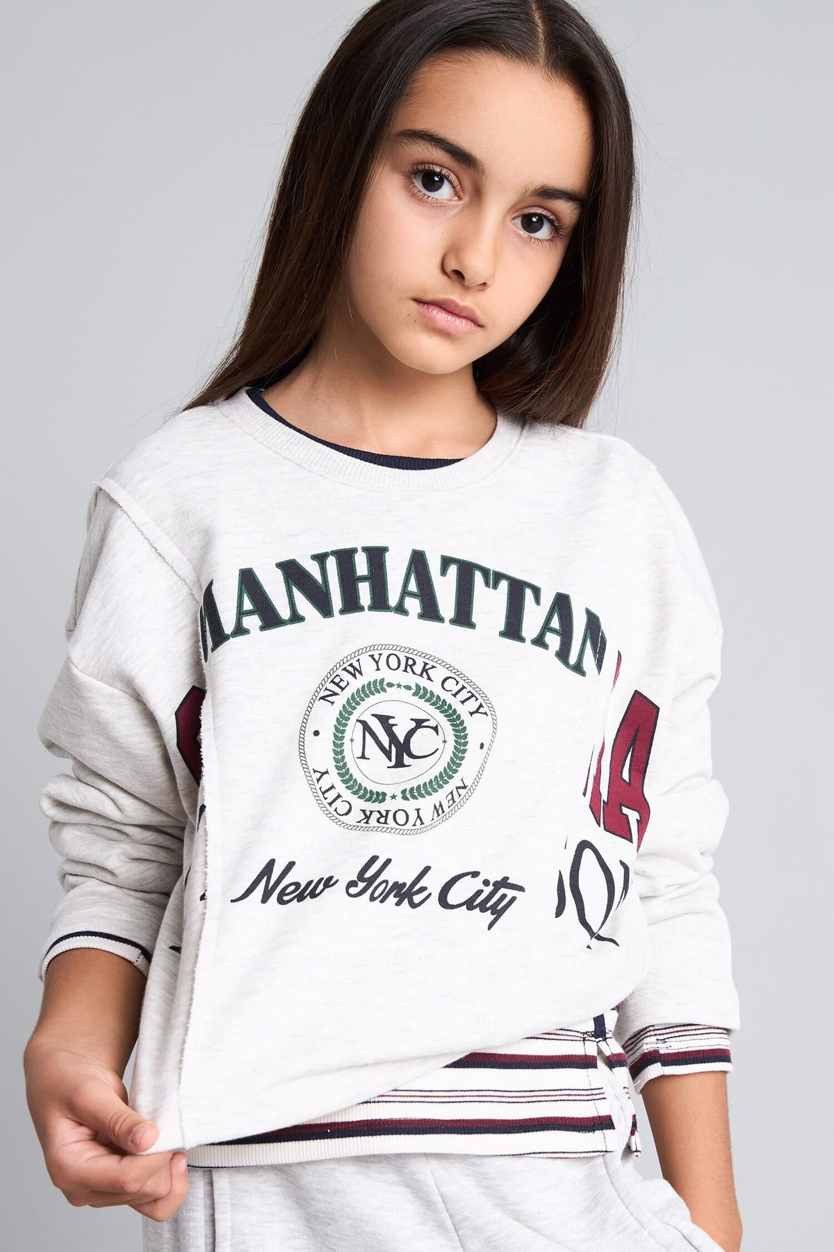 Cotton Relax Fit Short Sleeve Crew Neck Printed Thick Sweatshirt Girls