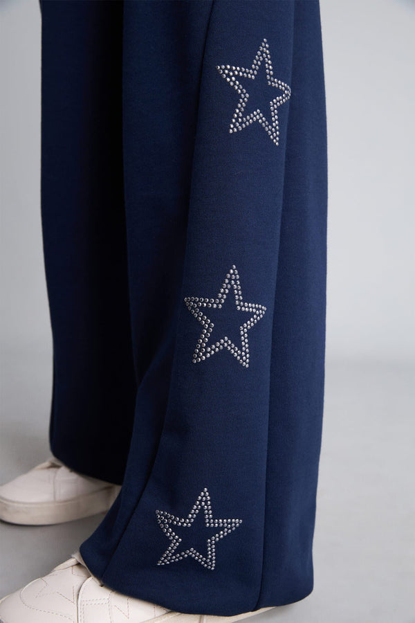 Cotton Baggy Fit Star Printed Sweatpants with Pockets for Girls