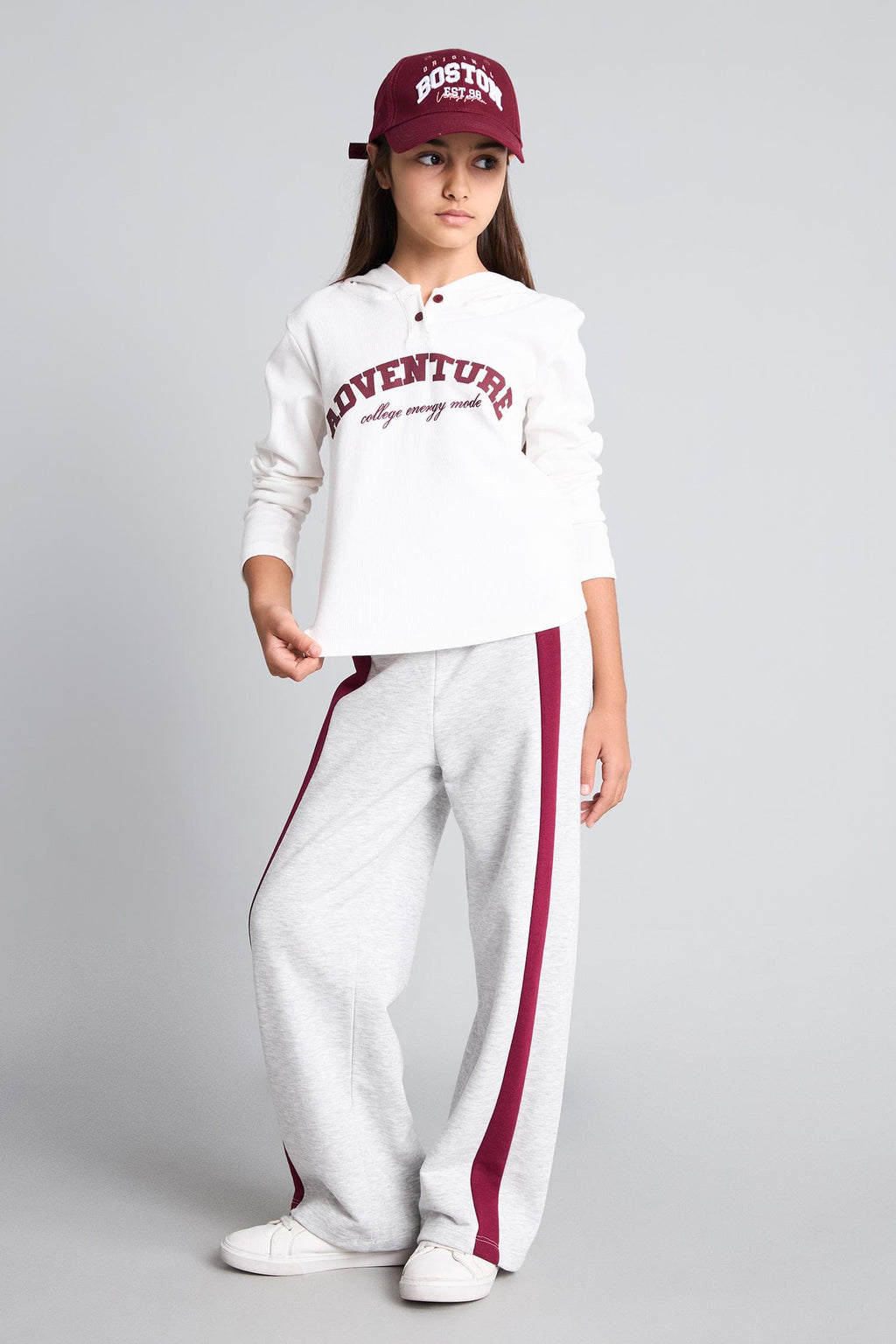Cotton Wide Leg Stripe Detailed Sweatpants Girls
