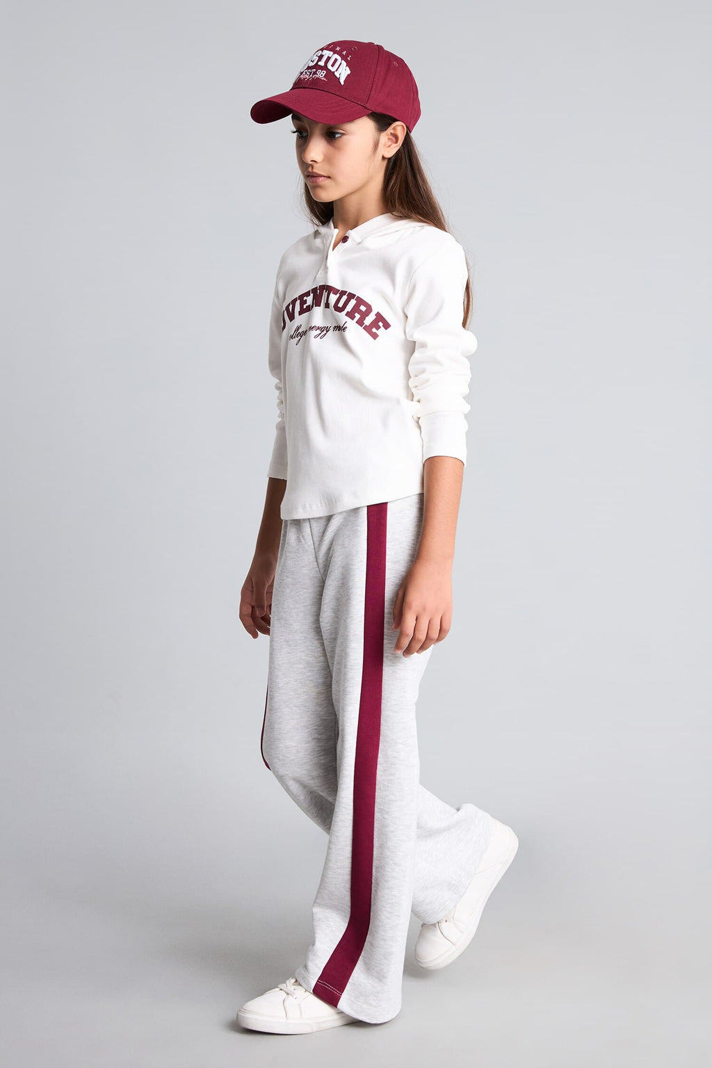 Cotton Wide Leg Stripe Detailed Sweatpants Girls