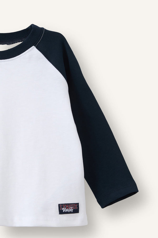 100% Cotton Overless Crew Neck Long Sleeve Ecru T-Shirt Baby Boy