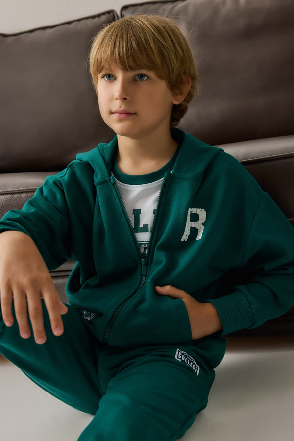 Cotton Regular Fit Long Sleeve Printed Hoodie Pocket Zippered Sweatshirt Cardigan Boys