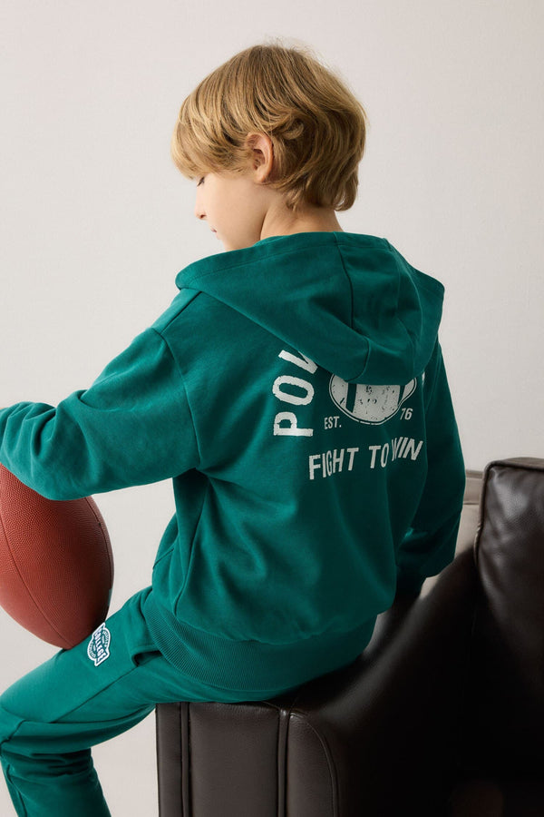 Cotton Regular Fit Long Sleeve Printed Hoodie Pocket Zippered Sweatshirt Cardigan Boys