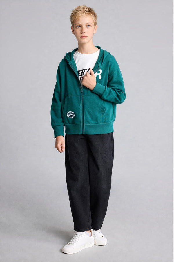 Cotton Regular Fit Long Sleeve Printed Hoodie Pocket Zippered Sweatshirt Cardigan Boys