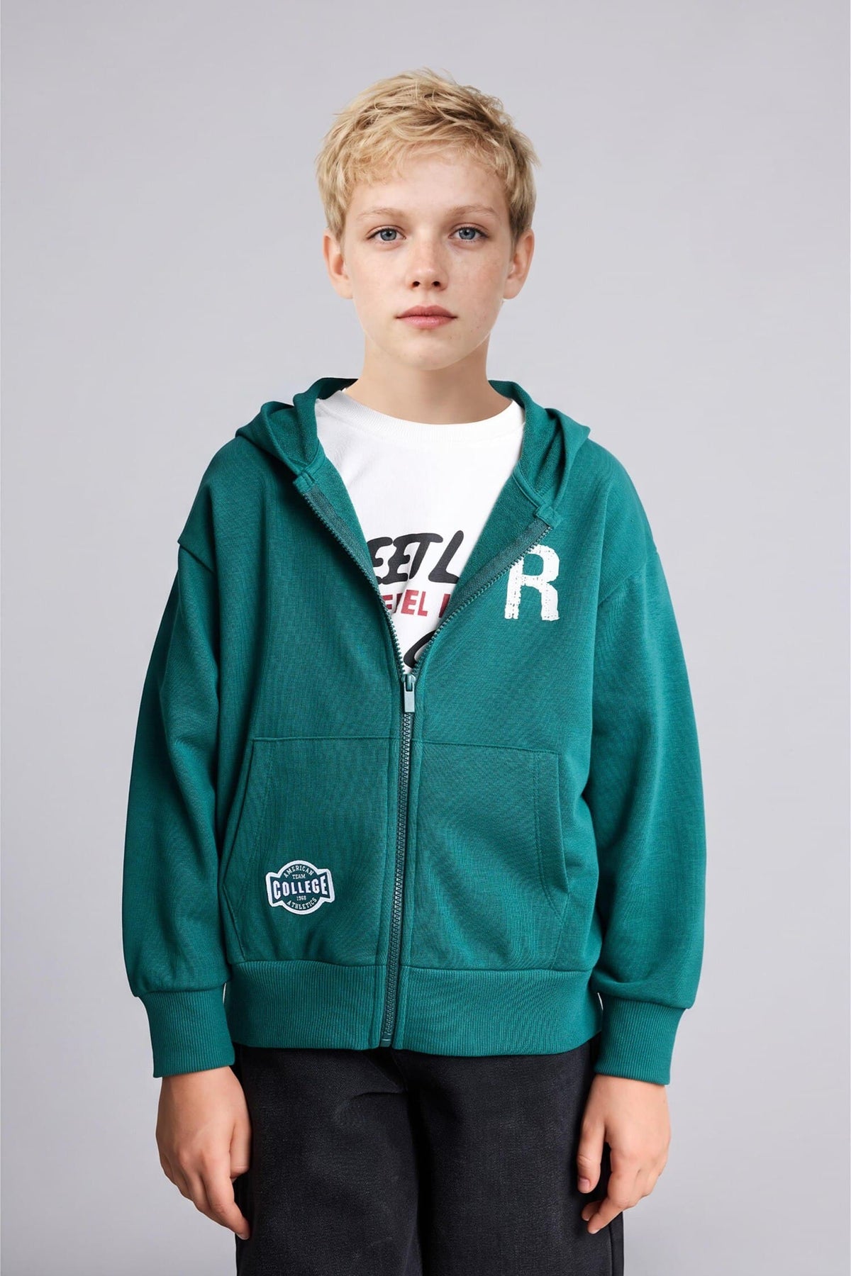 Cotton Regular Fit Long Sleeve Printed Hoodie Pocket Zippered Sweatshirt Cardigan Boys