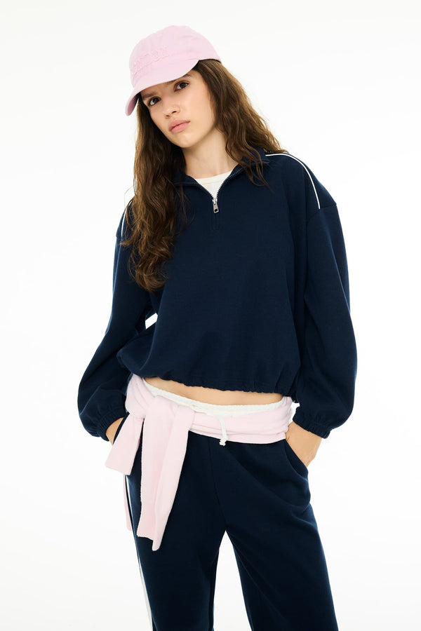 Loose Fit Half Turtleneck Knitwear Look Sweatshirt