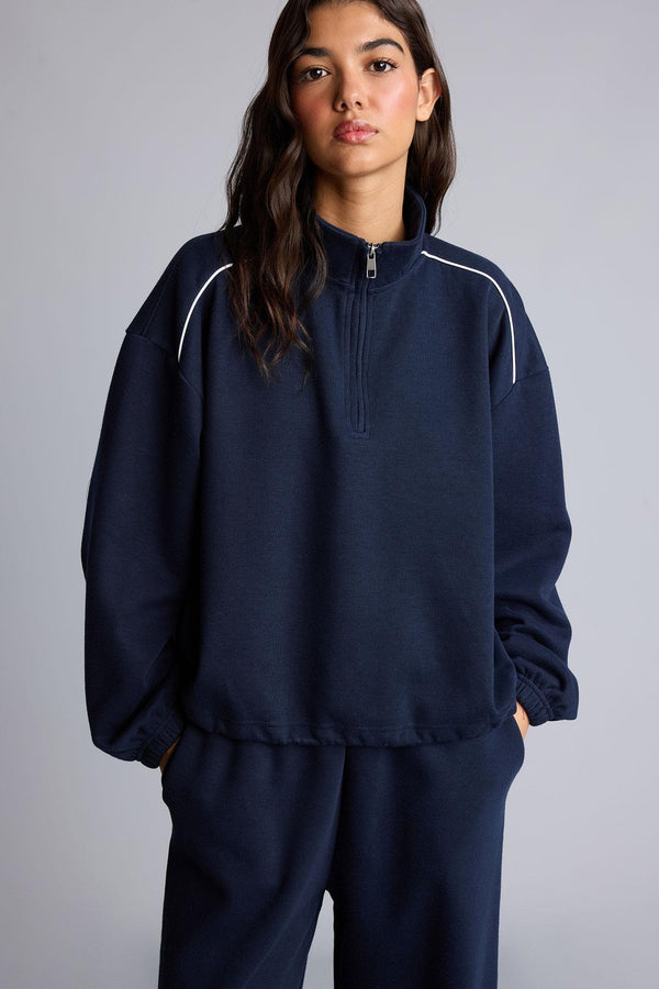 Loose Fit Half Turtleneck Knitwear Look Sweatshirt