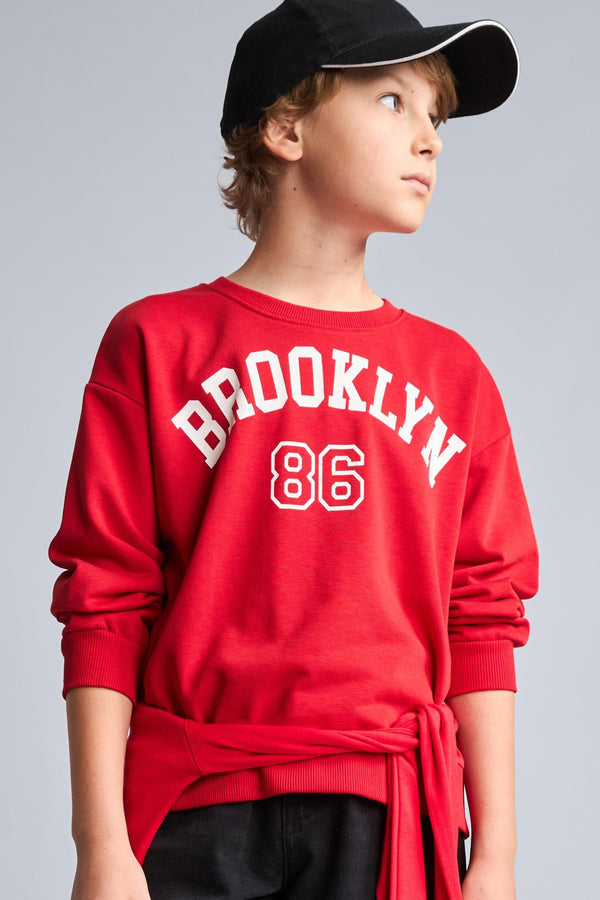 Regular Fit Crew Neck College Printed Sweatshirt Boys