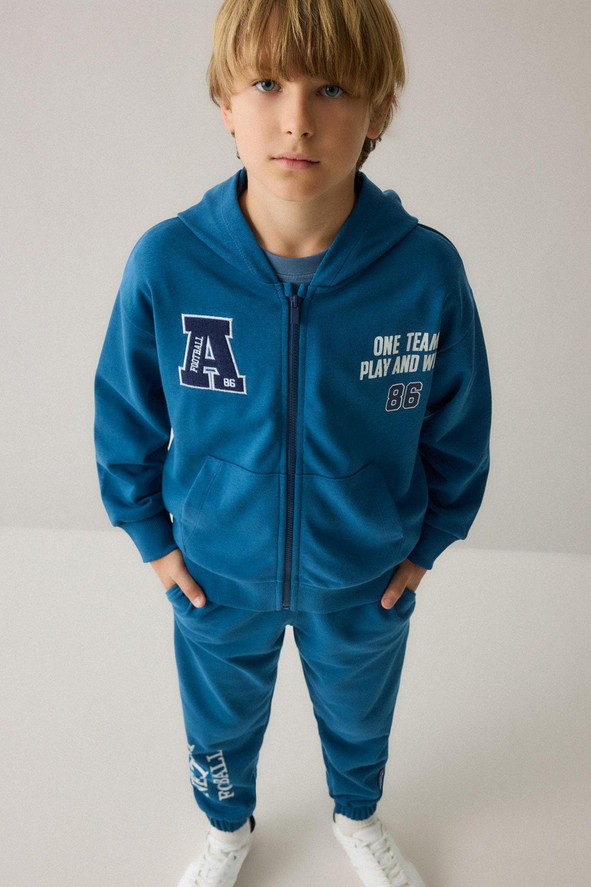 Printed Hooded Indigo Zippered Cardigan Boy