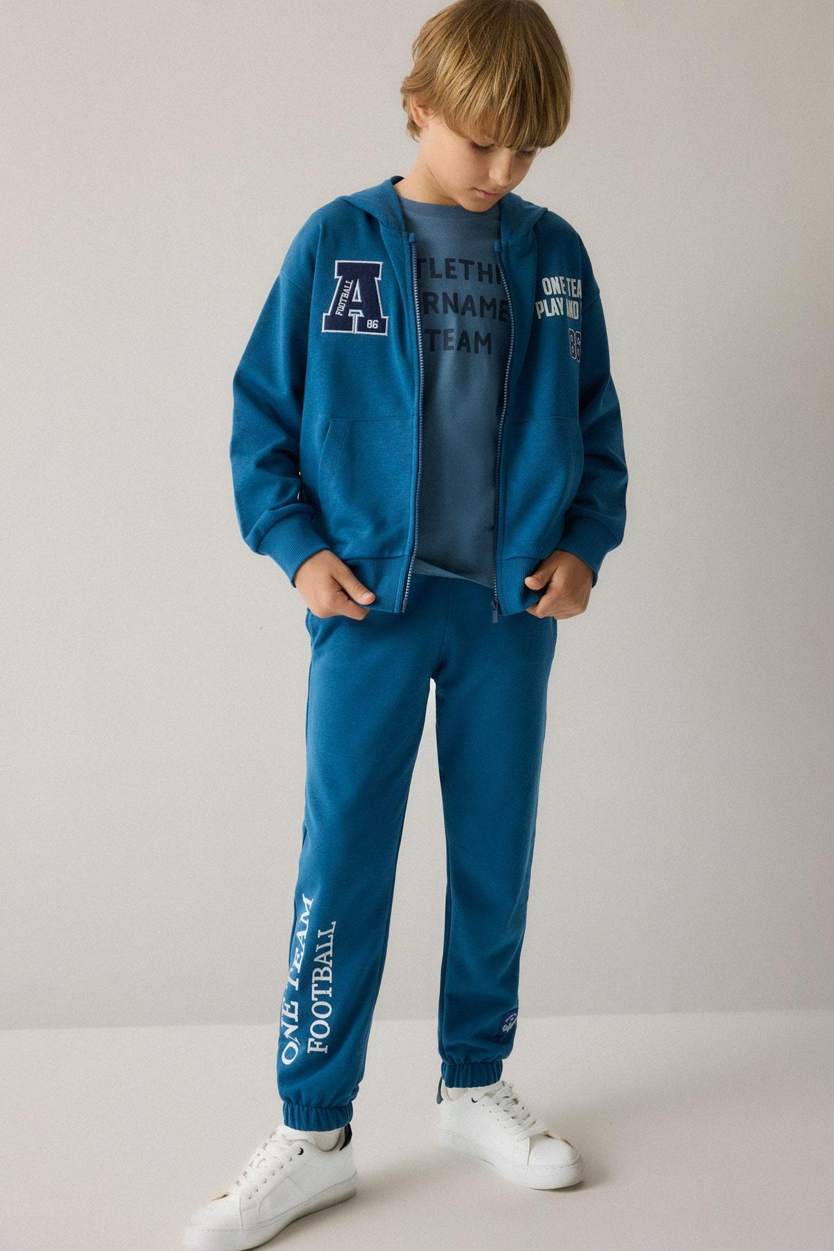 Printed Hooded Indigo Zippered Cardigan Boy