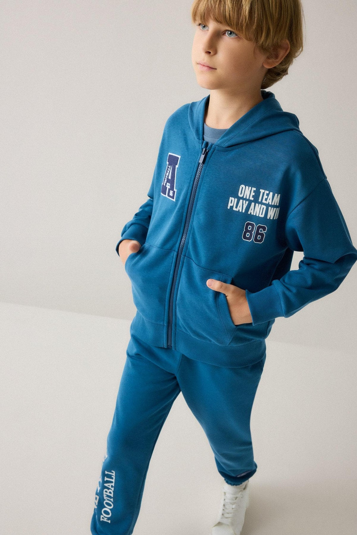 Printed Hooded Indigo Zippered Cardigan Boy