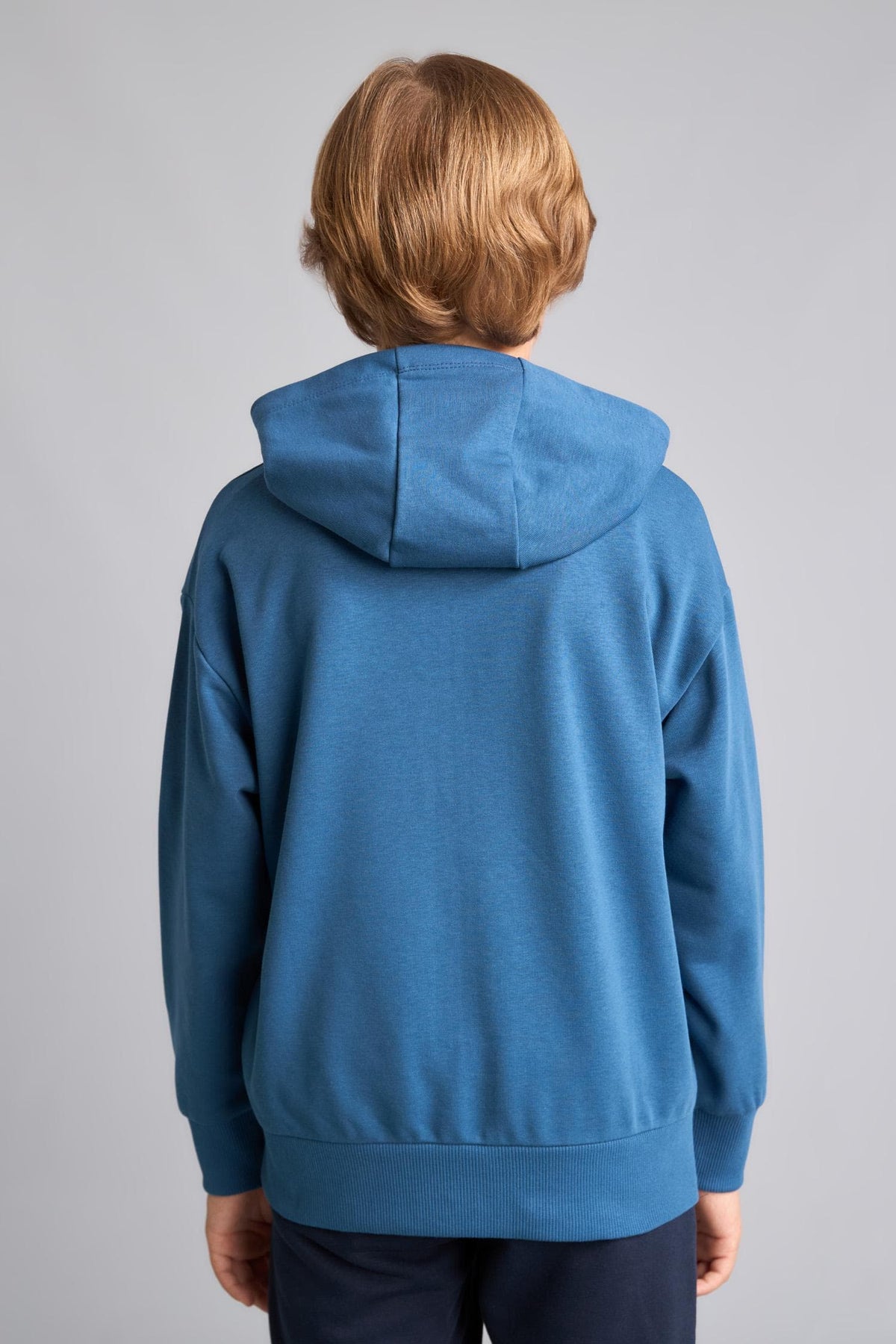 Printed Hooded Indigo Zippered Cardigan Boy