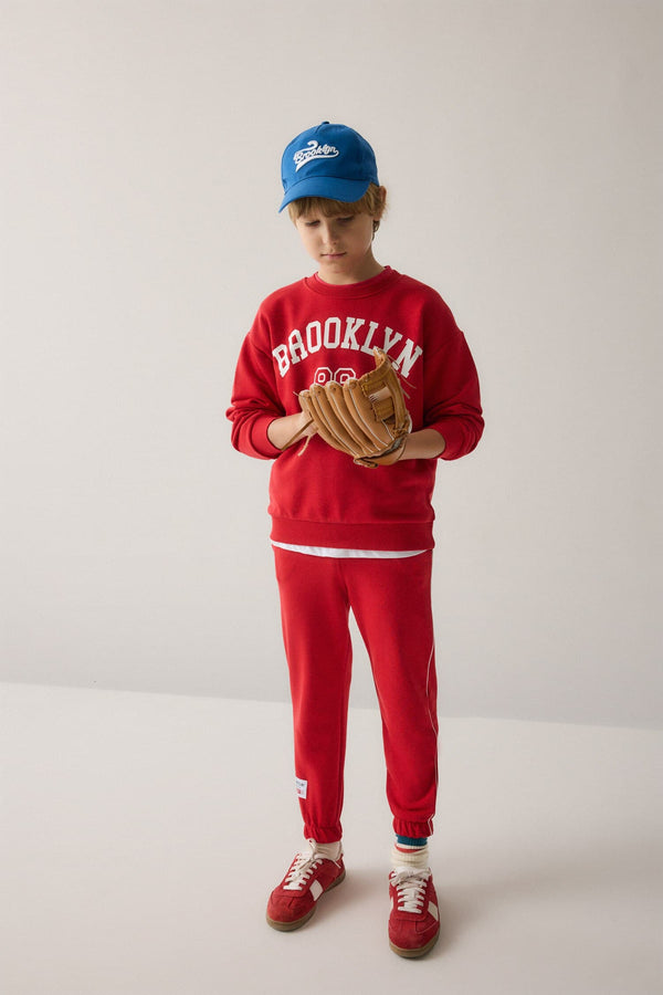 Regular Jogger Fit Printed Red Sweatpants Boys