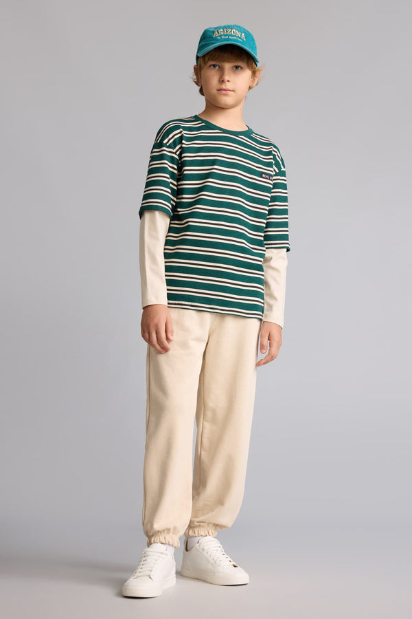 2Pack Crew Neck Long Sleeve Top Elastic Leg Bottom Set Boy