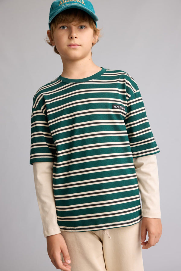 2Pack Crew Neck Long Sleeve Top Elastic Leg Bottom Set Boy