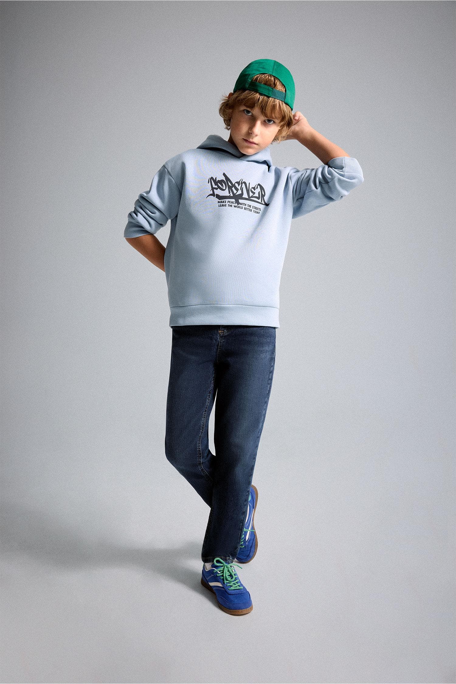 Oversize Hooded Front Printed Soft Down Sweatshirt Boys Secondary image