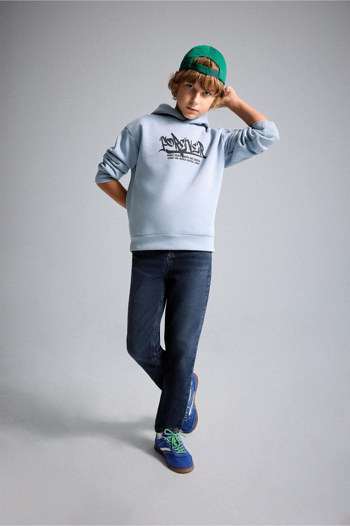 Oversize Hooded Front Printed Soft Down Sweatshirt Boys