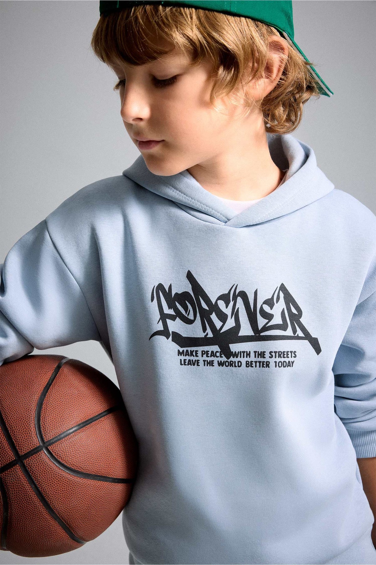 Oversize Hooded Front Printed Soft Down Sweatshirt Boys