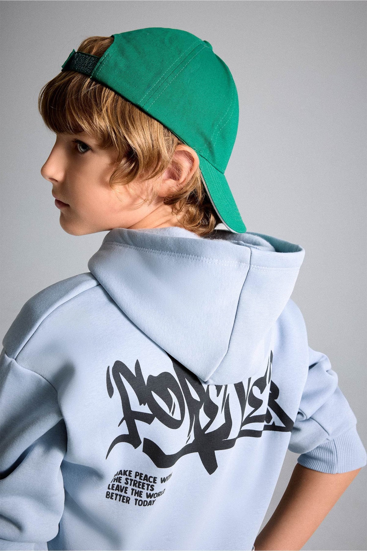Oversize Hooded Front Printed Soft Down Sweatshirt Boys