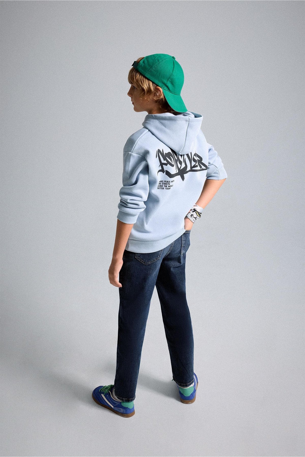Oversize Hooded Front Printed Soft Down Sweatshirt Boys
