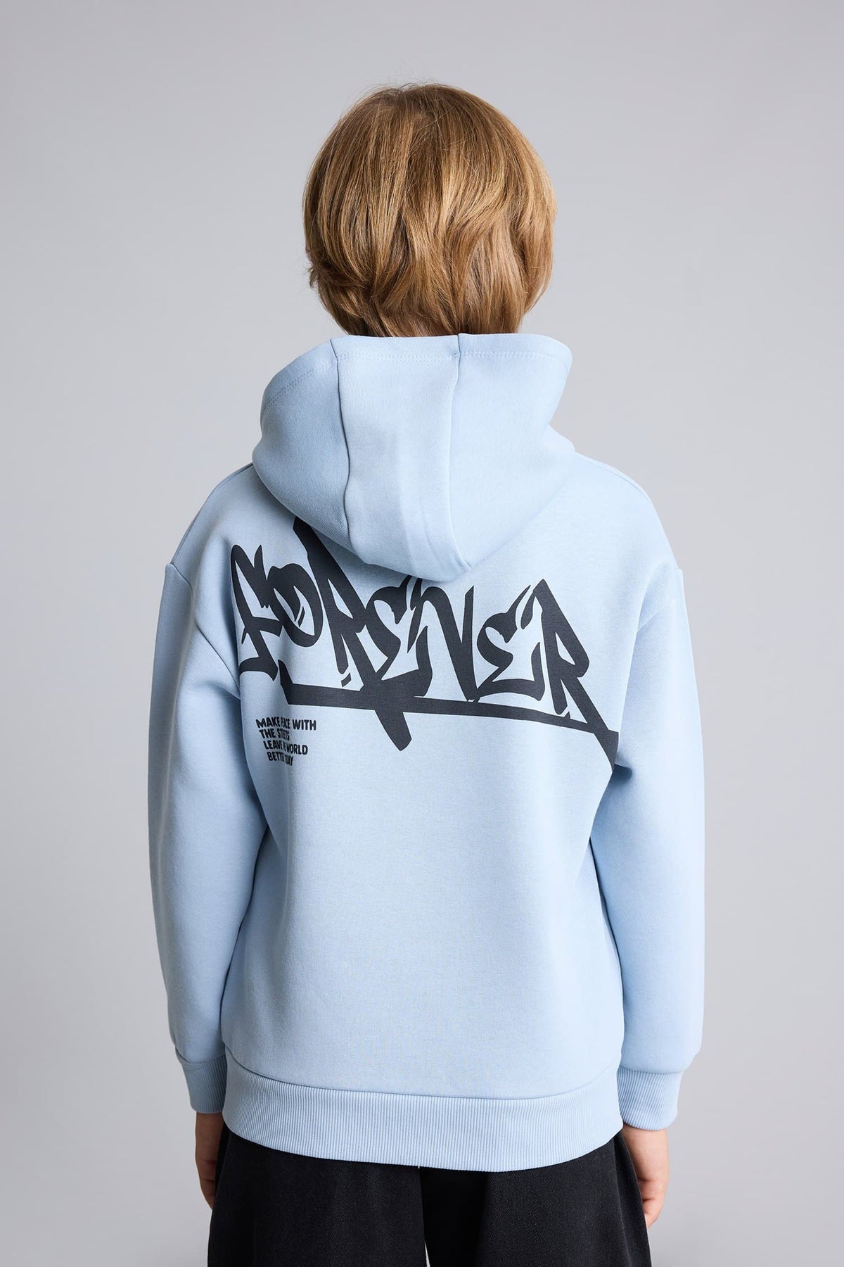 Oversize Hooded Front Printed Soft Down Sweatshirt Boys