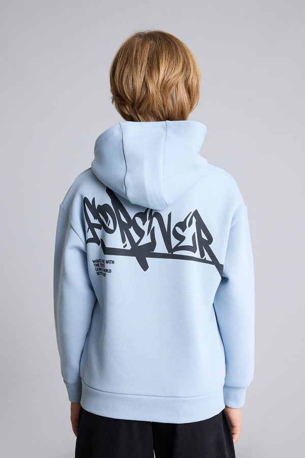 Oversize Hooded Front Printed Soft Down Sweatshirt Boys