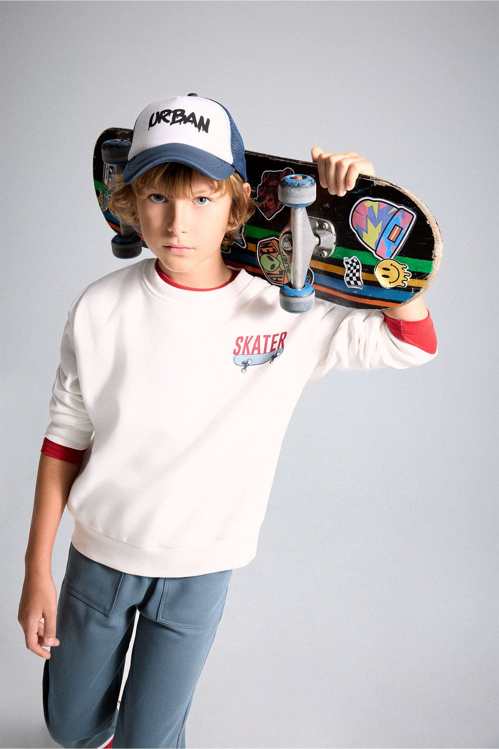 Oversize Crew Neck Back Printed Soft Feather Sweatshirt Boys