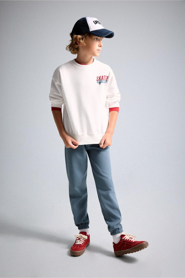 Oversize Crew Neck Back Printed Soft Feather Sweatshirt Boys
