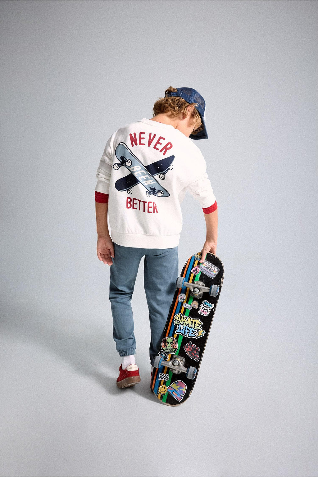 Oversize Crew Neck Back Printed Soft Feather Sweatshirt Boys