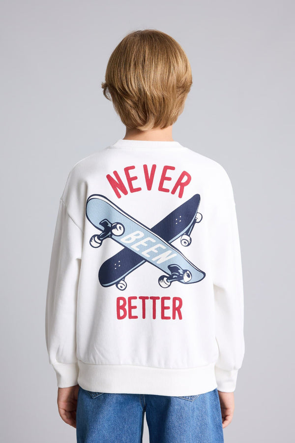 Oversize Crew Neck Back Printed Soft Feather Sweatshirt Boys