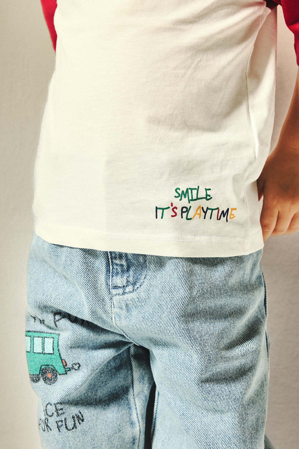 100% Cotton Overless Short Sleeve Ecru T-Shirt Baby Boy