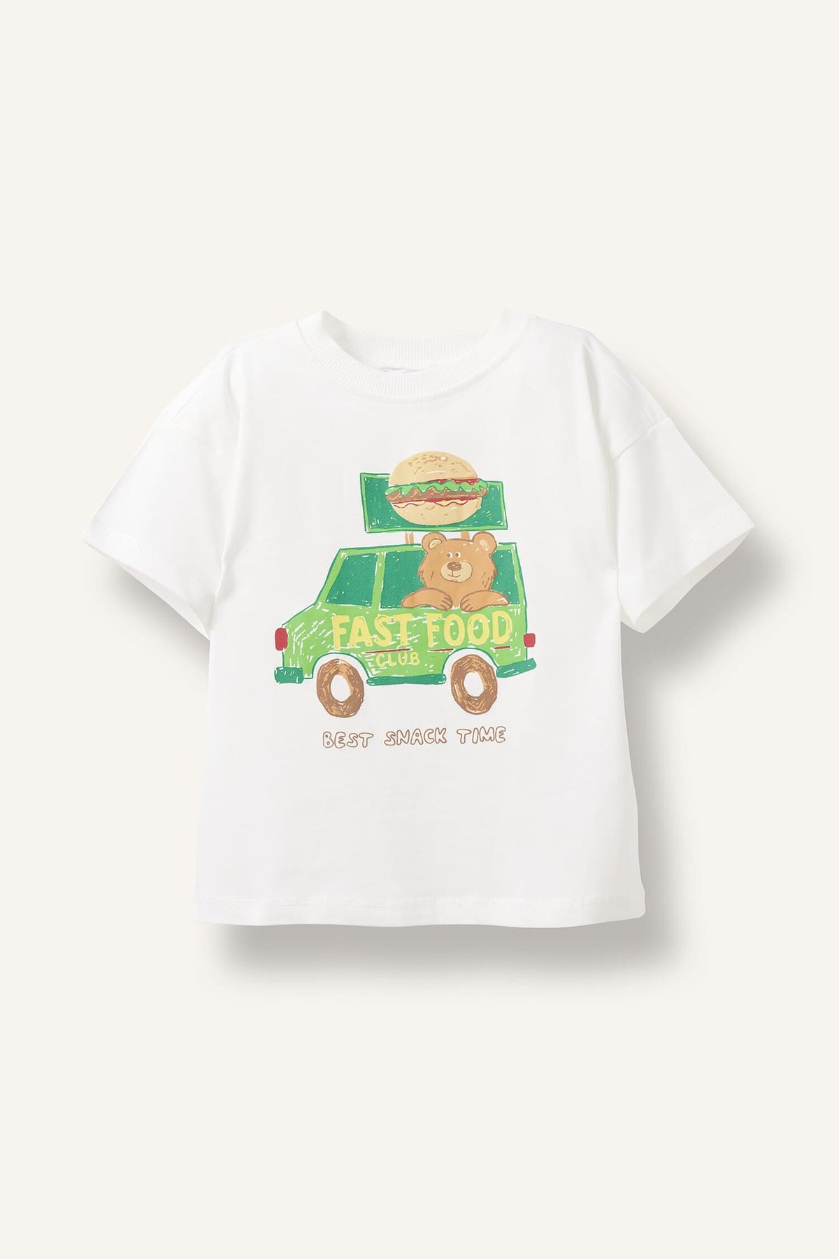 100% Cotton Overless Printed Short Sleeve Ecru T-Shirt Baby Boy