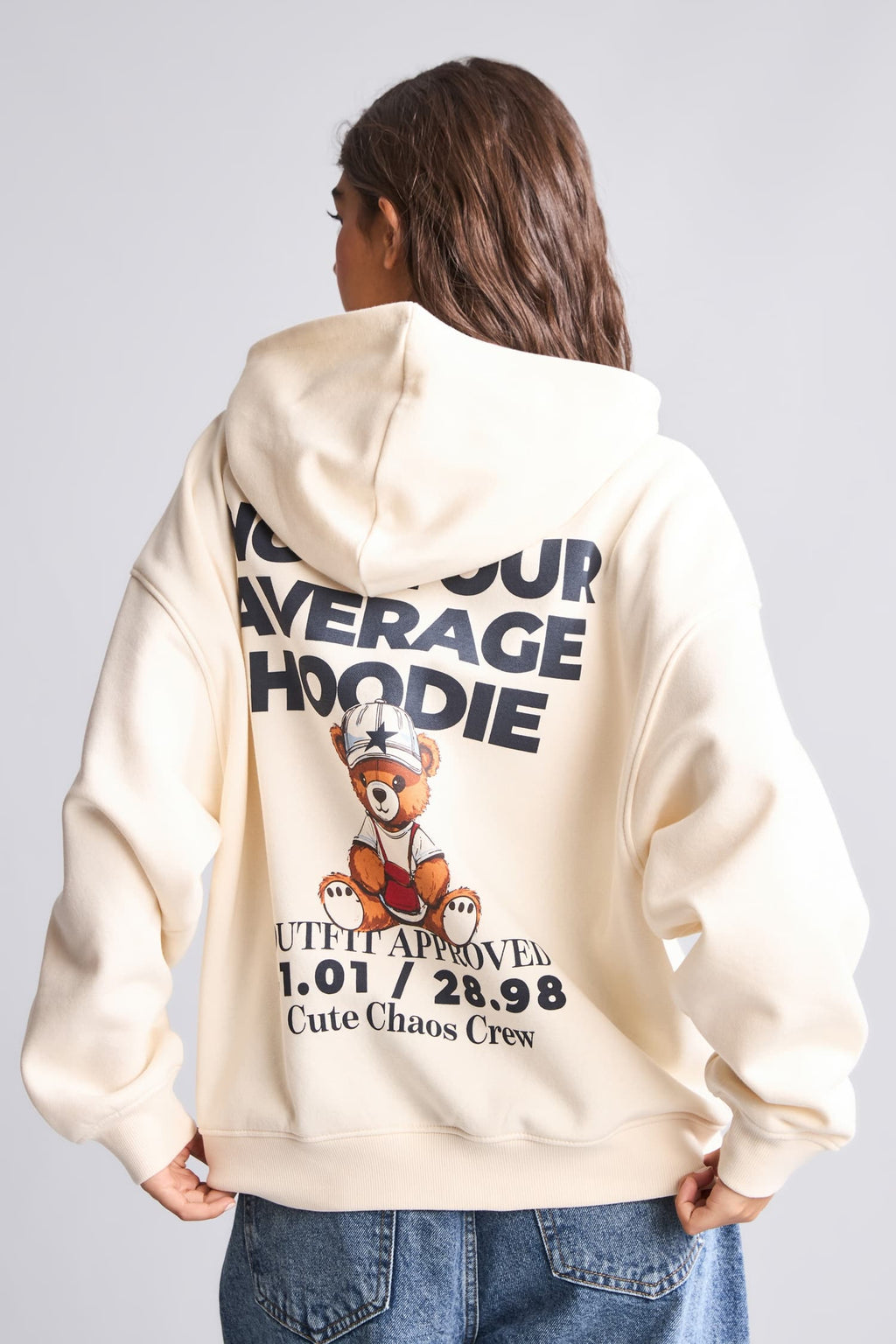 Overless Hooded Back Printed Thick Fabric Sweatshirt