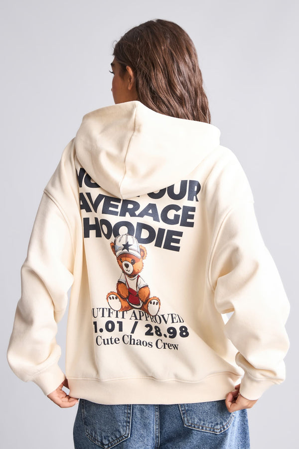 Overless Hooded Back Printed Thick Fabric Sweatshirt