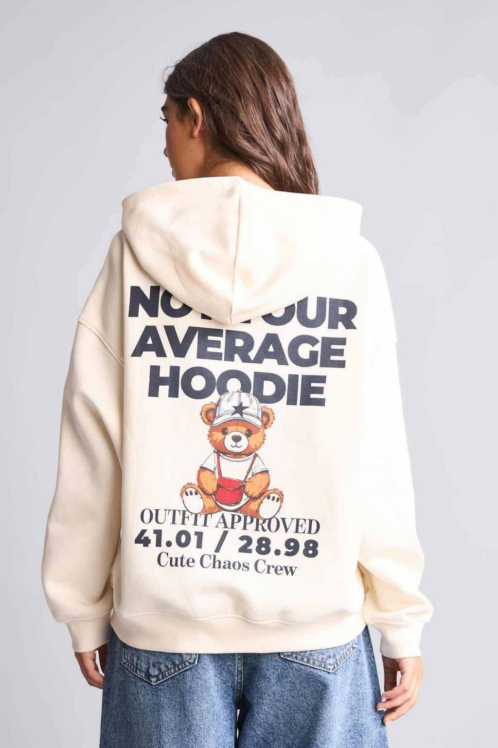Overless Hooded Back Printed Thick Fabric Sweatshirt